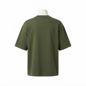 Camiseta Verde Oliva para Hombre, Estilo Utilitario, Cuello Redondo, Manga Corta, Casual, Streetwear, Algodón, con Bolsillo - Product Image 4