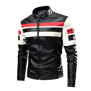 เสื้อแจ็คเก็ตมอเตอร์ไซค์หนัง PU สีขาวแดงสำหรับผู้ชาย แขนยาว กันลม ใส่ได้ทุกฤดู - Product Image 4
