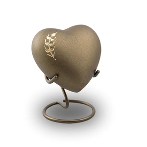 Handcrafted Brass Heart Cremation Urn Engraved Floral Pattern Small <b>Ashes</b> <b>Keepsake</b> with Stand - Product Image 3