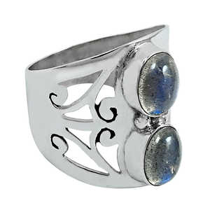 Wholesale Fine Jewelry 925 Sterling Silver Eternity Vermeil <b>Ring</b> Natural Labradorite Gemstone Bohemian <b>Ring</b> With <b>Two</b> <b>Stones</b> - Product Image 1