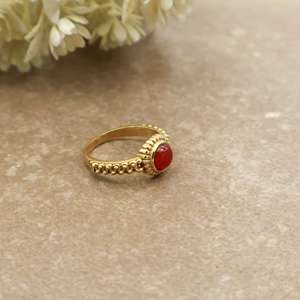 SHYAM JEWELRS Vintage Red Carnelian Brass 14K Gold Plated Statement <b>Ring</b> Beaded Band Boho Ethnic Unisex Jewelry - Product Image 3