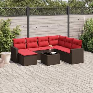 Juego de sofás de patio de ratán sintético marrón de 8 piezas con cojines, elegantes muebles de exterior - Product Image 1