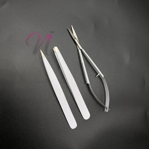 Herramientas de belleza profesional de calidad superior al por mayor, juego de pinzas para cejas inclinadas hechas a mano de acero inoxidable, tijeras de Color blanco - Product Image 3