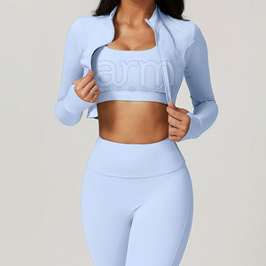Conjunto de Yoga de 3 Piezas para Mujer con Logotipo Personalizado de Nuevo Diseño, Conjunto de Yoga de 3 Piezas de Secado Rápido para Mujer, Conjunto de Yoga de 3 Piezas Transpirable para Mujer - Product Image 3