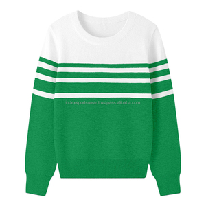 Women's Purple White Striped Crew Neck Pullover Full Sleeve Casual Autumn Sweater 100% <b>Acrylic</b> Anti-Pilling Flat Knitted - Product Image 2