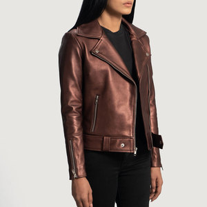 Women's Genuine Leather Moto Jacket Full Sleeve Zipper Closure Turn-<b>down</b> Collar Autumn Wear Regular Fit Solid Color - Product Image 2