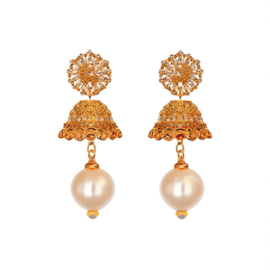 Chandelier Jhumka Earrings Vintage Pearl Brass Alloy for Wedding Party - Product Image 2