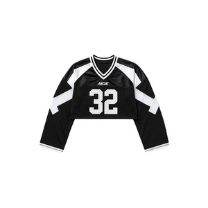 Nouveaux hauts courts à manches longues pour femmes, style mode, avec blocs de couleur personnalisés, maillot de football américain, impression de logo personnalisé, OEM, vente en gros, streetwear - Product Image 3