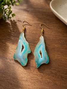 Boucles d'oreilles pendantes en agate drusy Ha Gems, plaquées or, en laiton, pour mariage, fête, cadeau femme, vente en gros - Product Image 3