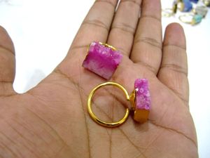 Handmade <b>Silver</b> <b>Ring</b> With Mixed Colors <b>Adjustable</b> Multi-Color Agate Druzy Jewelry <b>Rings</b> - Product Image 4