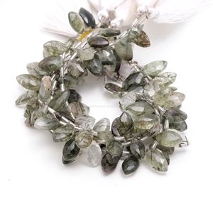 Perles de quartz rutilé noir naturel facettées en forme de marquise, perles de pierres précieuses percées sur le côté pour la fabrication de bijoux 7x12-8x13MM - Product Image 3