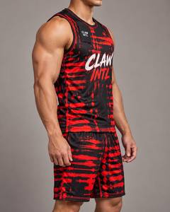 ชุดเสื้อบาสเก็ตบอลชาย Claw Intl สีขาวพิมพ์ลายเปลวไฟสีแดง 25 ลายพิมพ์ซิลค์สกรีน ผ้าฝ้ายระบายอากาศได้ดี ไร้รอยต่อ - Product Image 2