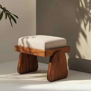 Modern Wood <b>Stool</b> with Fabric Cushion Minimalist Design Living Room Furniture Home Ottoman Seat - Product Image 1
