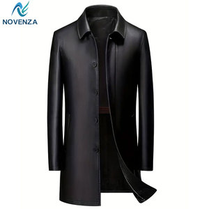 Manteau trench en cuir véritable de luxe pour homme, réversible, vêtement d'extérieur d'hiver, doublure chaude, boutons sur le devant, pour les occasions professionnelles et décontractées - Product Image 1
