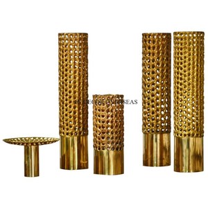 Brass <b>Candle</b> Stand Set Perforated Gold Finish Home Decoration Durable Metal Holders <b>Wedding</b> And Parties Table Centerpiece Decor - Product Image 1
