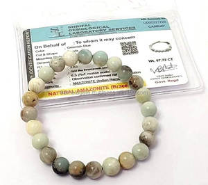 Gemstone Certified 8mm Elastic Amazonite <b>Bracelet</b> Semi-Precious Stone Craft with Certificate Card Gemstone Jewelry - Product Image 1