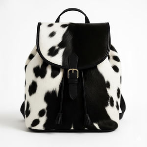 Hair On Cowhide Backpack Vintage Leather <b>Rucksack</b> Spotted Travel <b>School</b> Bag - Product Image 1