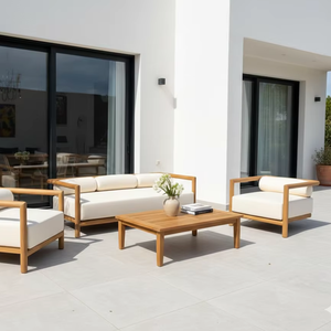 Minimalist Caira Outdoor <b>Sofa</b> <b>Set</b> Ergonomic Breathable Teak Wood Frame Water Resistant Contemporary Deck Furniture Rust-Proof - Product Image 5