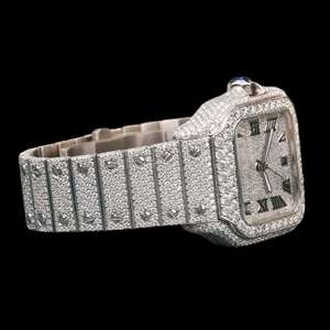 Montre numérique de luxe avec diamant moissanite carré, cadran de 46 mm, mouvement ETA, bracelet en cuir de 20 mm - Product Image 2