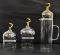 Meilleures ventes 2026 : Pot de rangement en verre de luxe fait main, attrayant, avec couvercle en forme de minaret et pichet, pour la décoration de table du Ramadan et de l'Aïd