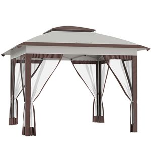 Tenda a Baldacchino Pop-up 3,6x3,6m Beige e Marrone con Rete e Borsa per il Trasporto, Riparo Solare Istantaneo con 12,7 m² di Ombra - Product Image 1