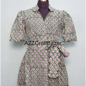 Robe de soirée moderne pour mariage, style doux, robe d'été en coton imprimé floral fait main, pour femme, coupe décontractée A-Line, magnifique et confortable - Product Image 4