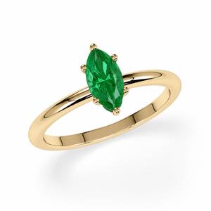 แหวนหมั้นทองคำแท้ 14K ประดับมรกตสังเคราะห์ทรงมาร์คีส์ ฝังแบบหกหนามเตย - Product Image 1