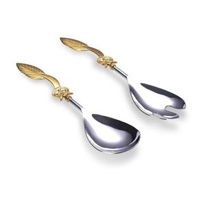 Ensemble de fourchettes et cuillères en laiton finition or à prix abordable avec manche floral, idéal pour servir des salades, vaisselle, couverts en métal - Product Image 6