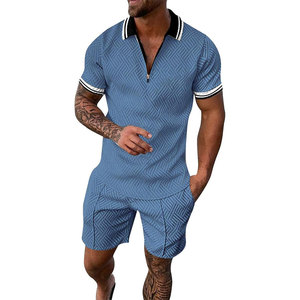 Professional Men's Autumn Vintage Style High Quality Breathable Quick Dry 380gsm 2-Piece 100% Cotton <b>Knitted</b> Shorts <b>Set</b> T-Shirt - Product Image 1