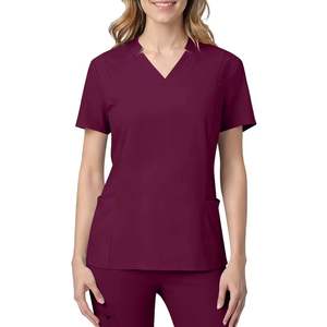 Tenues médicales d'hôpital pour femmes : Blouse chirurgicale et uniforme d'infirmière à col en V, en polyester et élasthanne doux, multi-poches, pour usage hospitalier - Product Image 1