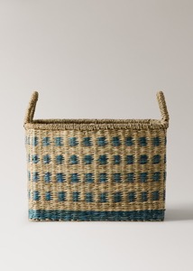 Cesta decorativa de algas marinas con lunares verdes. Cesta de almacenamiento hecha a mano. Venta al por mayor. Ecológica. Hecho en Vietnam. - Product Image 1