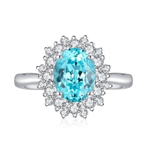 Bague de fiançailles pour femme en diamant blanc taille ovale avec halo, certifiée IGI, bijoux de luxe en argent - Product Image 1
