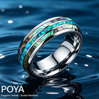 Bague en carbure de tungstène avec incrustation de coquille d'ormeau et d'opale écrasée, alliance bombée unisexe, bijoux inspirés de l'océan en gros