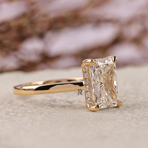 Anillo de Compromiso Minimalista para Mujer Hazal Radiant Hidden Halo, Oro 10K/14K/18K, Diamante Cultivado en Laboratorio de 1-5CT, Color D, VS1, Corte EX, IGI - Product Image 2