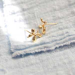 925 Sterling Silver Balloon Dog Stud Earrings Gold Plated Tiny Animal Earrings 12.7x9.5mm Cute Fine WJewelry Gift - Product Image 3