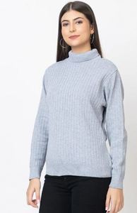 Pull col roulé épais gris clair pour femme, manches longues, tricot côtelé, décontracté, pour l'hiver, en acrylique, séchage rapide, anti-boulochage - Product Image 4