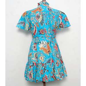 Vestidos Cortos Casuales de Algodón con Cordones para Mujer, Diseño Estampado a Mano, Corte en A, Bonitos Bolsillos, Estilo Sencillo para Uso Diario - Product Image 6