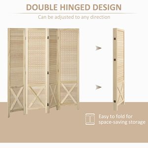 Divisorio per Stanza in Legno Artigianale a 4 Pannelli, 1,43 m, Pieghevole, Schermo per la Privacy, Espositore a Pannelli Forati per Casa e Ufficio, Stile Religioso - Product Image 6