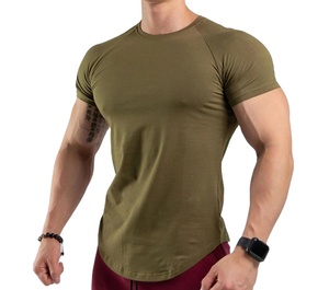 Men's <b>Olive</b> <b>Green</b> Raglan Sleeve <b>T</b> <b>Shirt</b> Solid Color Slim Fit Athletic Tee - Product Image 1