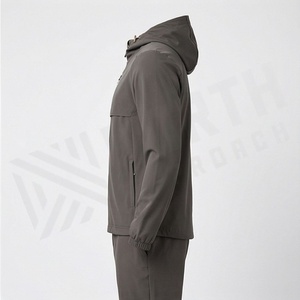 Veste de survêtement coupe-vent à capuche pour homme, fermeture éclair intégrale, couleur unie, design sportif, vêtement d'automne, coupe régulière, matière polyester - Product Image 3