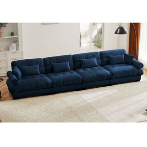 Divano Componibile in Velluto Super Confortevole e Oversize con Pouf Mobile, Braccioli Imbottiti e Tasche Profonde per Soggiorno - Product Image 1
