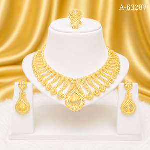 ชุดเครื่องประดับทอง 24K ชุบทอง ประดับเพชรซิร์คอน สร้อยคอ ต่างหู แหวน ลายดาว สำหรับเจ้าสาว ผู้หญิง แฟชั่นทันสมัย MOLL JEWELLERS A-63283 - Product Image 3