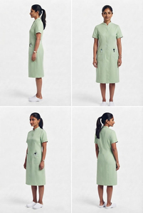 Robe longue tricotée écologique pour personnel hospitalier, infirmières, vente en gros, uniforme médical à manches courtes et col montant pour femmes - Product Image 3
