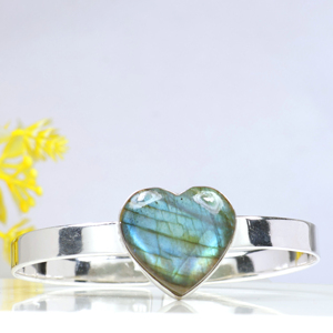 Top Natural Labradorite Heart Shape <b>Bracelet</b> 925 Sterling <b>Silver</b> Plated Adjustable <b>Cuff</b> <b>Bracelet</b> for Women Handmade Jewelry - Product Image 5