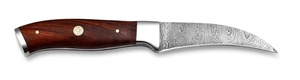 Cuchillo utilitario curvo de acero de Damasco hecho a mano con mango de palisandro y bolster de acero - Product Image 2