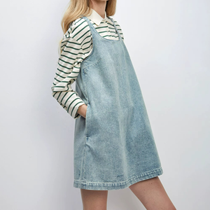 Vestidos de Verano sin Mangas para Mujer, Elegantes, de Marca de Lujo, en Mezclilla Lavada Vintage, Color Natural, de Alta Calidad - Product Image 4