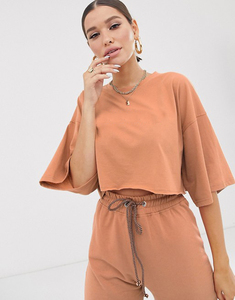 Ensemble de survêtement d'hiver 2 pièces pour femme en polaire orange anti-plis, col rond, manches longues, couleur unie, avec short décontracté à cordon de serrage sur le côté - Product Image 3