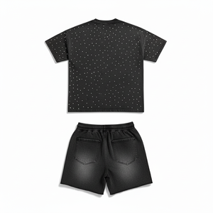 Ensemble survêtement 2 pièces homme été 2026 personnalisé avec logo imprimé, chemise et short, effet délavé, motif graphique, grandes tailles - Product Image 1