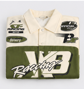 Chaqueta Varsity Cortavientos para Hombre con Diseño de Parche con Letras Verdes, Cuello Camisero, Exterior de Poliéster/Algodón, Logotipo Bordado - Product Image 5