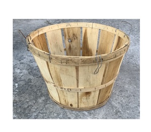 Vietnam Vintage Split Wood Bushel <b>Basket</b> With <b>Wire</b> Handles / Harvest Bushel <b>Basket</b> 85 Pound Capacity Storage Seafood Fruit - Product Image 2